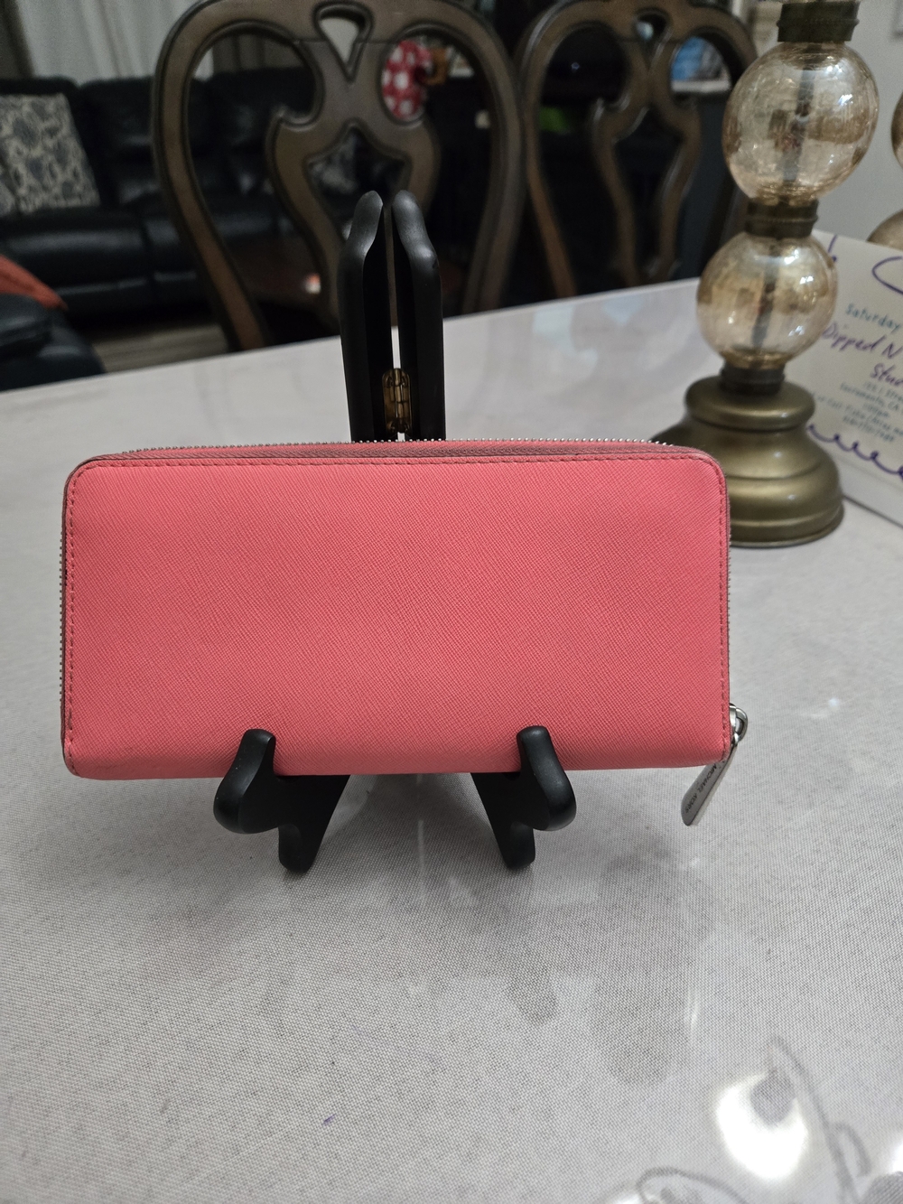 Michael Kors Coral Zip-Around Wallet with Gold Logo - Picture 2 of 3